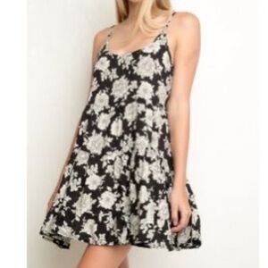 Brandy Melville Jada Dress Black with White Floral Print Babydoll Y2K-One Size